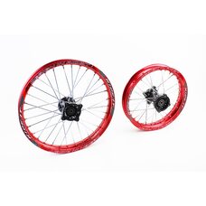 Колесо заднє спицьоване 14" вісь 12мм" + переднє спицьоване 17" вісь 12мм" к-кт 2шт, Kayo/Viper/Geon X-pit X-ride/YCF/Apollo/BSE, ЧЕРВОНИЙ
