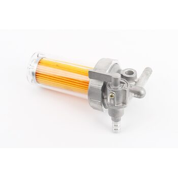 Кран топливный + фильтр в прозрачном корпусе (вход/выход в сторону)