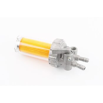 Паливний кран + фільтр в пластмасовому, прозорому корпусі (вхід/вихід вгору)