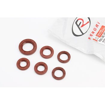 Сальники к-кт 6шт (16,4x30x5; 17x30x5; 19,8x30x5-2шт; 20x32x6; 27x42x7) двигуна, коричневий, від 10шт -15%