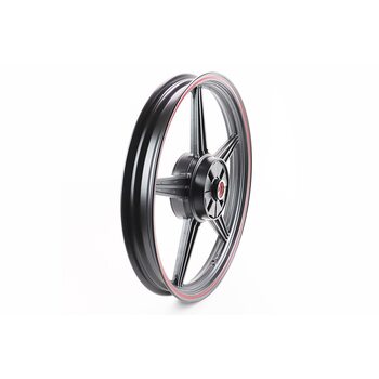 Диск колесный задний литой 18Х1,85 (под резинки) "звезда" ЧЕРНЫЙ с красной полосой (ось 15мм)