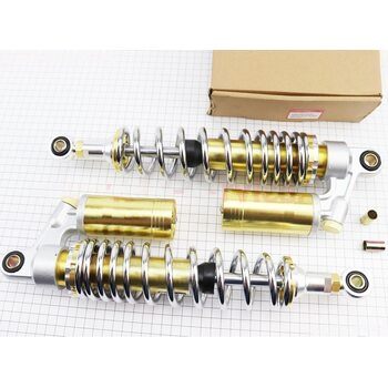 Амортизатор задний JH/CB/CG - 340мм*d60мм (втулка 12мм / втулка 10;12мм) газовый регулир., хром к-кт 2шт