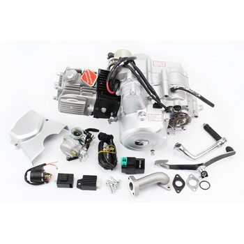 ДВИГАТЕЛЬ мопедный в сборе 110куб (Delta) - "механика" + карбюратор, коммутатор, катушка, реле: поворотов, стартера, напряжения, (без надп. KANUNI)