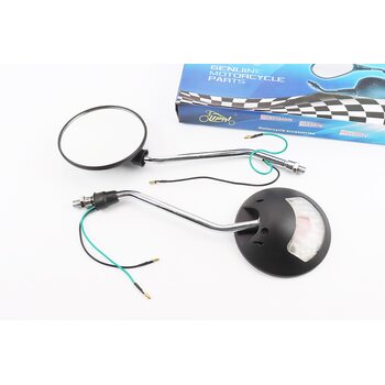 Зеркала к-кт Круглые-черные "Delta" с поворотами на "хром" ножке, м10