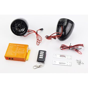 АУДІО-блок (МРЗ-USB/SD, FM-радіо, пультДУ, сигналізація) + колонки 2шт (чорні)