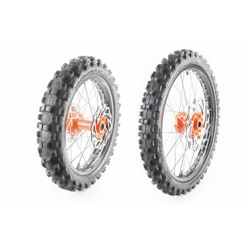 Terra-X 250 (2019) Колесо переднє спицьоване у зборі 1,6-21+ Колесо заднє спицьоване у зборі 2,15-18 + дики гальмівні + зірка, ПОМАРАНЧЕВИЙ