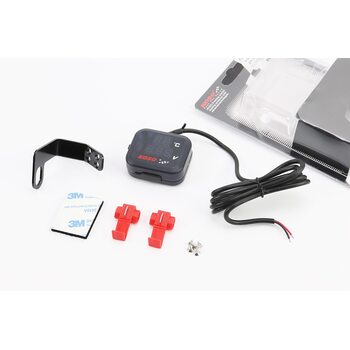 ВОЛЬТМЕТР с дисплеем, красный циферблат + датчик температуры воздуха + крепление (универсальный, компактный)