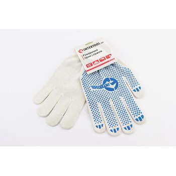 Рукавиці робочі 70% бавовна/30% поліестер 10", клас в'язки 10, білий, синя ПВХ точка SP-0130