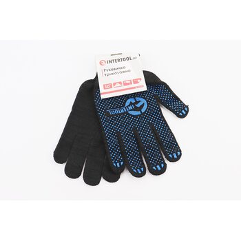 Рукавиці робочі 70% бавовна/30% поліестер 10", клас в'язки 10, чорний, синя ПВХ точка SP-0129