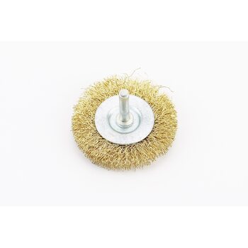 Щітка дискова зі стрижнем 1/4" D-60мм з латунованого рифленого дроту 19-9706