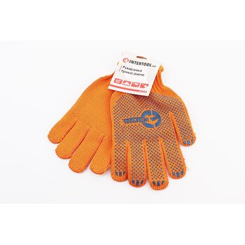 Перчатки рабочие 60% хлопок/40% полиэстер 10", класс вязки 7, оранжевый, с оплатой, синяя ПВХ точка SP-0135