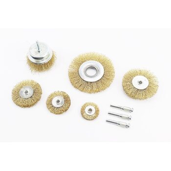 Набір щіток 6шт - торц./диск. зі стрижнем 1/4" D-75//40/50/63/75/100мм з латунованого рифленого дроту 19-9600