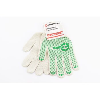 Рукавиці робочі 70% бавовна/30% поліестер 10", клас в'язки 10, білий, зелена ПВХ точка SP-0133