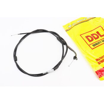 Трос газа для GY6 под карбюратор JH70 (крепление верхнее с шайбой) (с регулировкой по длине) (трос 196см; кожух 186см)