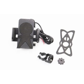 Держатель телефона на руль + USB зарядка (мин. ширина телефона 45мм, макс. ширина 110мм)