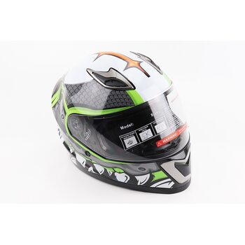Шлем интеграл, закрытый BLD-M62 М (57-58см), СЕРЫЙ/НЕОНОВО-ЗЕЛЕНЫЙ "T-Rex"