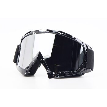 Очки кроссовые, черные с белыми точками (прозрачное стекло)