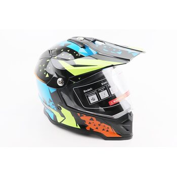 Шолом кросовий/ендуро/АТV зі склом BLD-819-7 М (57-58см), ЧОРНИЙ/ЖОВТО-СИНІЙ