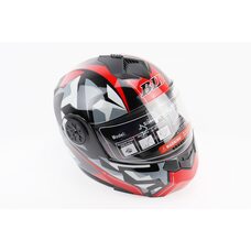 Шлем модуляр, закрытый с откидным подбородком+откидные очки BLD-159 S (55-56см), ЧЁРНЫЙ глянец с красно-серым рисунком