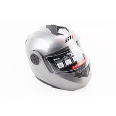 Шлем модуляр, закрытый с откидным подбородком+откидные очки BLD-159 L (59-60см), СЕРЫЙ глянец