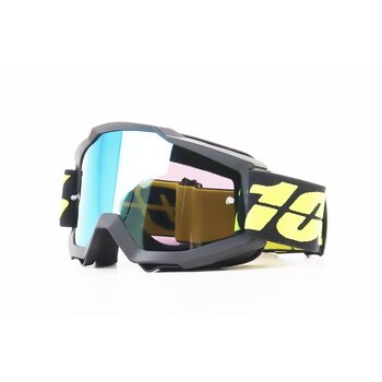 Окуляри кросові/ендуро/АТV, чорні з жовтим ремінцем (дзеркальне скло)