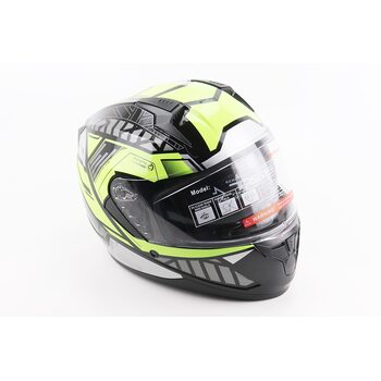 Шлем интеграл, закрытый (сертификация DOT)+откидные очки BLD-M67 L (59-60см), ЧЕРНЫЙ/НЕОНОВО-ЗЕЛЕНЫЙ