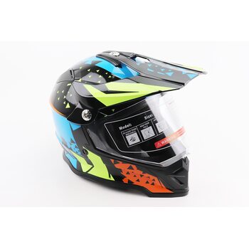 Шолом кросовий/ендуро/АТV зі склом BLD-819-7 L (59-60см), ЧОРНИЙ/ЖОВТО-СИНІЙ