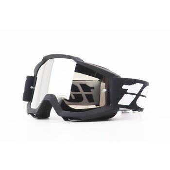 Окуляри кросові/ендуро/АТV, чорні з чорно-білим ремінцем (дзеркальне скло)