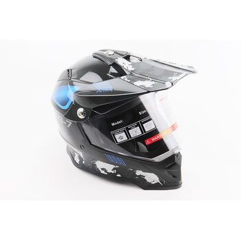 Шолом кросовий/ендуро/АТV зі склом BLD-819-7 L (59-60см), ЧОРНИЙ/СІРО-СИНІЙ