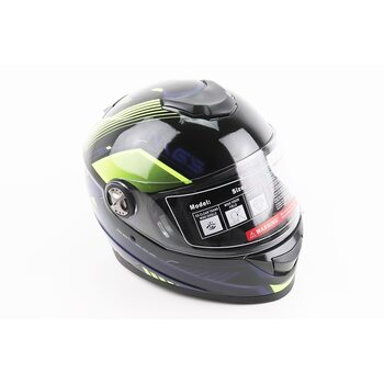 Шлем интеграл, закрытый BLD-М65 L (59-60см), ЧЕРНЫЙ/НЕОНОВО-ЖЕЛТО-СИНИЙ