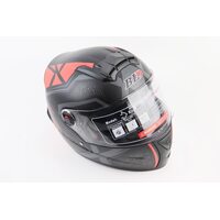 Шлем интеграл, закрытый+очки BLD-М61 М (57-58см), ЧЁРНЫЙ матовый с красно-серым рисунком