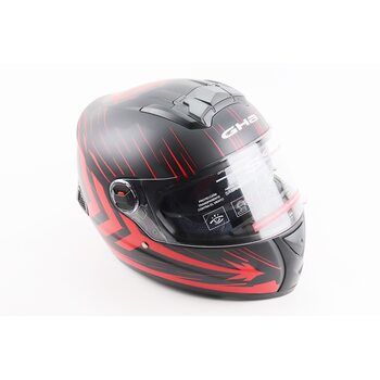 Шлем интеграл, закрытый (сертификация DOT)+откидные очки BLD-М61 M (57-58см), ЧЕРНО-КРАСНЫЙ (флуоресцентный)