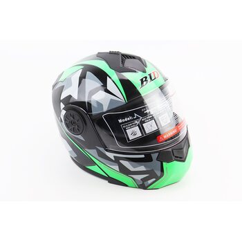 Шлем модуляр, закрытый с откидным подбородком+откидные очки BLD-159 L (59-60см), ЧЕРНО-ЗЕЛЕНЫЙ