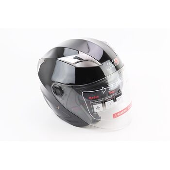Шлем открытый+откидные очки BLD-708 М (57-58см), ЧЕРНЫЙ глянец