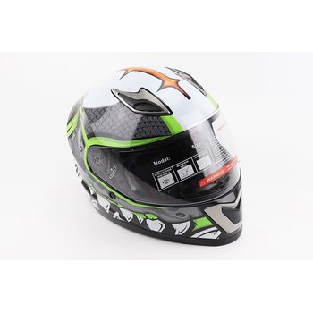 Шлем интеграл, закрытый BLD-M62 S (55-56см), серый/неоново-зеленый "T-Rex"