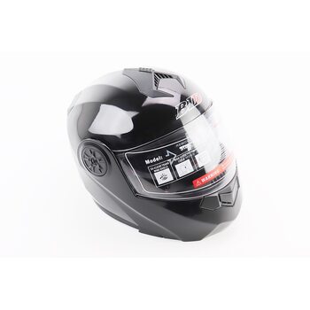 Шлем модуляр, закрытый с откидным подбородком+откидные очки BLD-159 М (57-58см), ЧЕРНЫЙ глянец