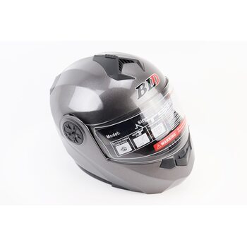 Шлем модуляр, закрытый с откидным подбородком+откидные очки BLD-159 S (55-56см), СЕРЫЙ глянец