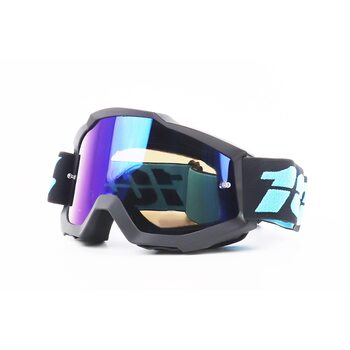 Очки кроссовые/эндуро/АТV, черные (зеркальное голубое стекло)