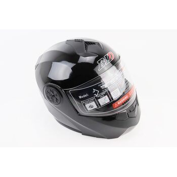 Шлем модуляр, закрытый с откидным подбородком+откидные очки BLD-159 S (55-56см), ЧЁРНЫЙ глянец