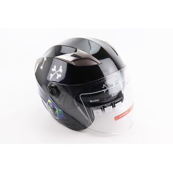 Шлем открытый+откидные очки BLD-708 М (57-58см), ЧЕРНО-СИНИЙ "Bulldog"