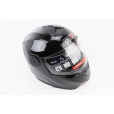 Шлем модуляр, закрытый с откидным подбородком+откидные очки BLD-159 S (55-56см), ЧЁРНЫЙ глянец