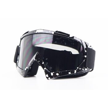 Очки кроссовые, черные с белыми точками (темное стекло)