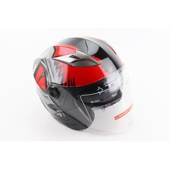 Шлем открытый+откидные очки BLD-708 М (57-58см), ЧЕРНО-КРАСНЫЙ "Raptor"