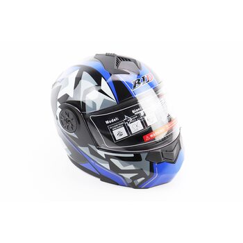 Шолом модуляр, закритий з відкидним підборіддям+відкидні окуляри BLD-159 М (57-58см), ЧОРНО-СИНІЙ