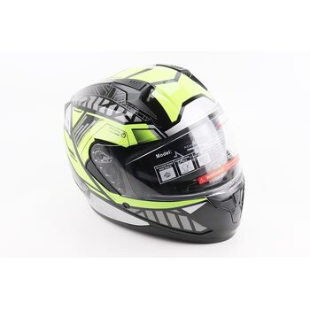 Шолом інтеграл, закритий (сертифікація DOT)+відкидні окуляри BLD-M67 М (57-58см), ЧОРНИЙ/НЕОНОВО-ЗЕЛЕНИЙ