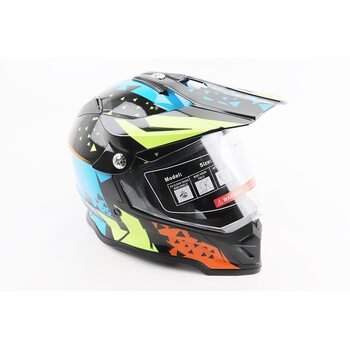 Шолом кросовий/ендуро/АТV зі склом BLD-819-7 S (55-56см), ЧОРНИЙ/ЖОВТО-СИНІЙ