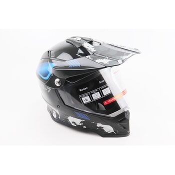 Шлем кроссовый/эндуро/АТV со стеклом BLD-819-7 S (55-56см), ЧЕРНЫЙ/СЕРО-СИНИЙ