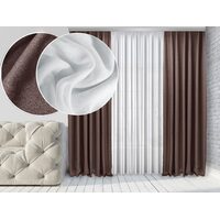 Комплект тюль та штори Di&Di Натюрель Лен-Блекаут 150х270 2 шт Коричневі Тюль Лен Лайт 400х270 Білий (ROZ6400063568)