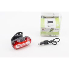 Фонарь задний 4 диода 100 lumen, Li-ion 3.7V 630mAh зарядка от USB, влагозащитный, HJ-037