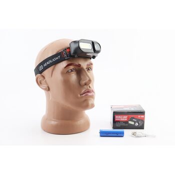 Ліхтар налобний 1+12 діодів 180 lumen, Li-ion 3.7V 6800mAh зарядка від USB, вологозахисний, чорний KX-1804